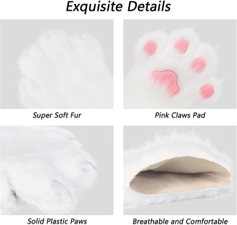 hbbhml Faux Fur Plush Furry Cat Claw Gloves Fursuit Animal Fox Paws Mittens Halloween Cosplay Costume Accessories for Adult - Image 5